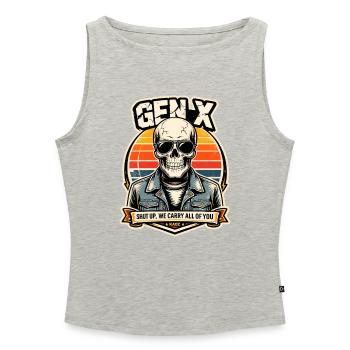Skull Sunset Denim Rider - Frauen Organic Tank Top mit U-Boot-Ausschnitt - Grau meliert - Vorne - Selfina (174cm)