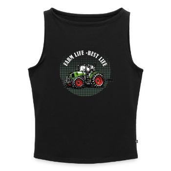 Farm Life – Grüner Traktor Vintage Halftone - Frauen Organic Tank Top mit U-Boot-Ausschnitt - Schwarz - Vorne - Selfina (174cm)