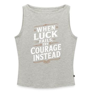 Mut über Glück Vintage-Zitat - Frauen Organic Tank Top mit U-Boot-Ausschnitt - Grau meliert - Vorne - Selfina (174cm)