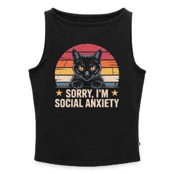 Retro Cat Black Cat Social Anxiety - Women’s Organic Boat Neck Tank Top - heather grey - Front - Selfina (174cm)