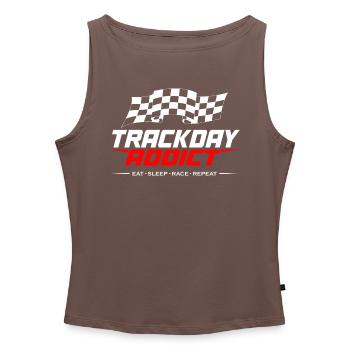 Trackday_ADDICT - Frauen Organic Tank Top mit U-Boot-Ausschnitt - Grau meliert - Vorne - Selfina (174cm)