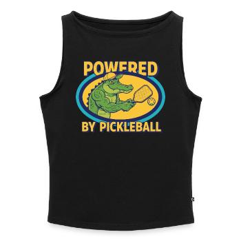 Pickleball propulsé par Joueur drôle de Pickleball - Débardeur femme à encolure bateau bio - noir - Devant - Selfina (174cm)
