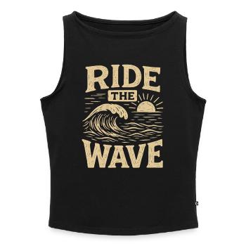 RIDE THE WAVE Vintage Surf Wellen Statement - Frauen Organic Tank Top mit U-Boot-Ausschnitt - Grau meliert - Vorne - Selfina (174cm)