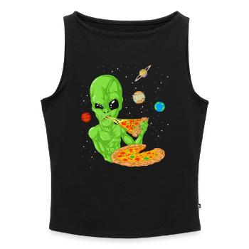 Alien Pizza Space Shirt - Women’s Organic Boat Neck Tank Top - heather grey - Front - Selfina (174cm)