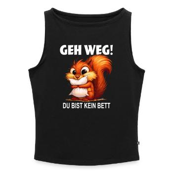 Eichhörnchen Spruchshirt GEH WEG DU BIST KEIN BETT - Frauen Organic Tank Top mit U-Boot-Ausschnitt - Grau meliert - Vorne - Selfina (174cm)