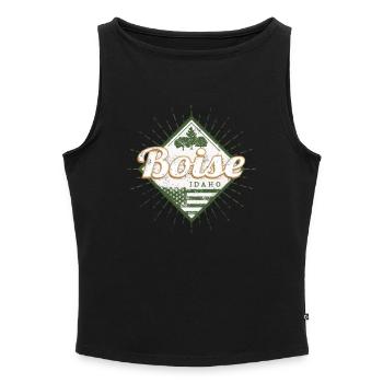 Boise City, Idaho, États-Unis, Vintage USA - Débardeur femme à encolure bateau bio - noir - Devant - Selfina (174cm)