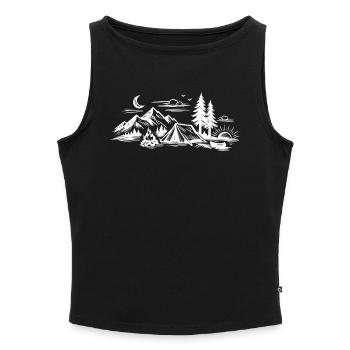 Camping Tent - Women’s Organic Boat Neck Tank Top - heather grey - Front - Selfina (174cm)