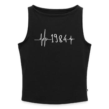1984 - Frauen Organic Tank Top mit U-Boot-Ausschnitt - Grau meliert - Vorne - Selfina (174cm)