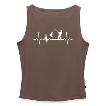 Angler Heartbeat ECG Fishing Lineart Motif - Women’s Organic Boat Neck Tank Top - heather grey - Front - Selfina (174cm)