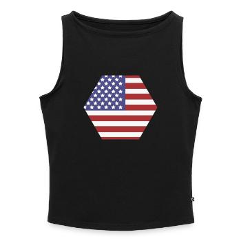 Drapeau des États-Unis - Débardeur femme à encolure bateau bio - noir - Devant - Selfina (174cm)