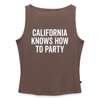 La Californie sait faire la fête - Débardeur femme à encolure bateau bio - gris chiné - Devant - Selfina (174cm)