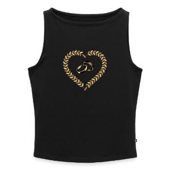 Anneaux cardiaques bonheur de mariage - Débardeur femme à encolure bateau bio - noir - Devant - Selfina (174cm)