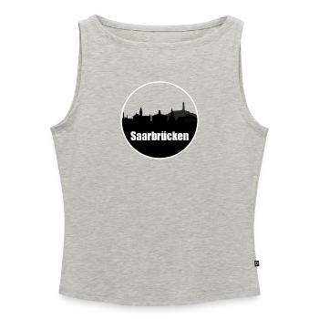 Saarbrücken Transparent Skyline - Frauen Organic Tank Top mit U-Boot-Ausschnitt - Grau meliert - Vorne - Selfina (174cm)