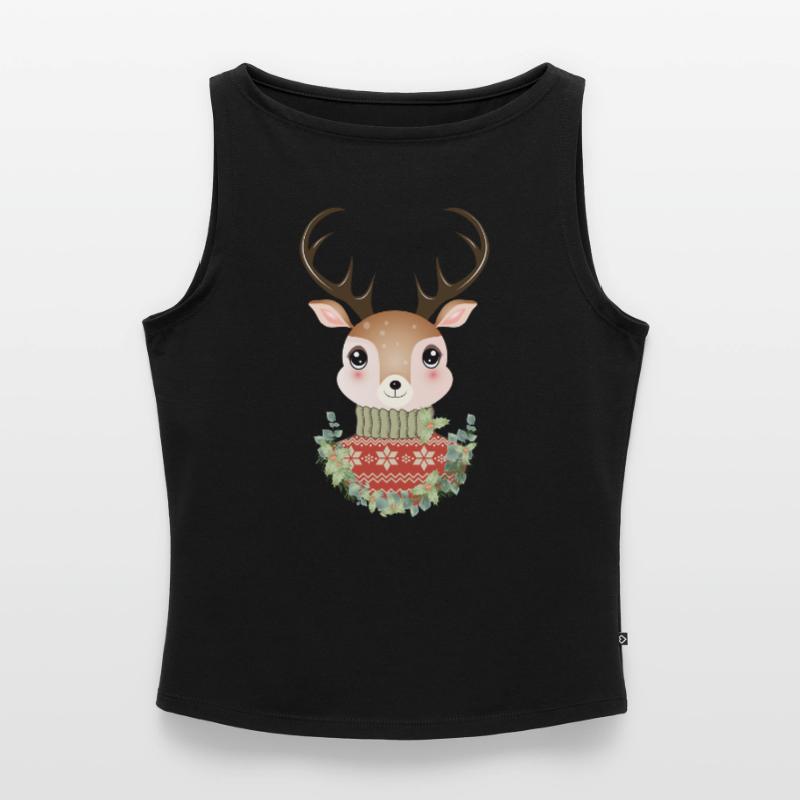 niedlicher Hirsch mit Pullover und Weihnachtskranz Frauen Organic Tank Top mit U-Boot-Ausschnitt