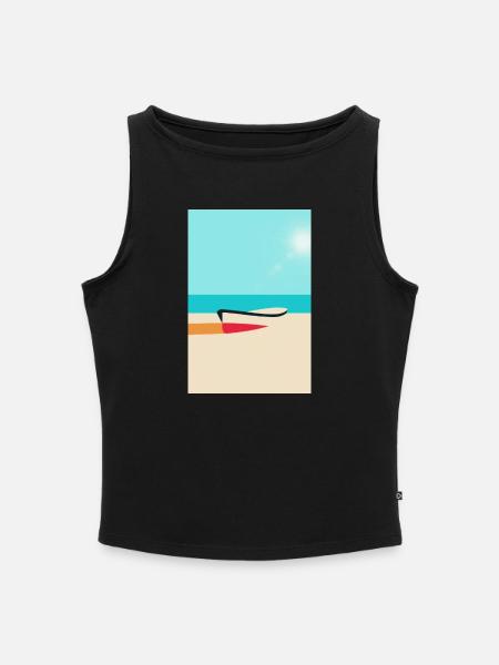 Boot am Strand – Sommer Sonne Meer - Frauen Organic Tank Top mit U-Boot-Ausschnitt - Schwarz