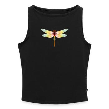 Iridescent Dragonfly – Filigree Insect Motif - Women’s Organic Boat Neck Tank Top - black - Front - Selfina (174cm)