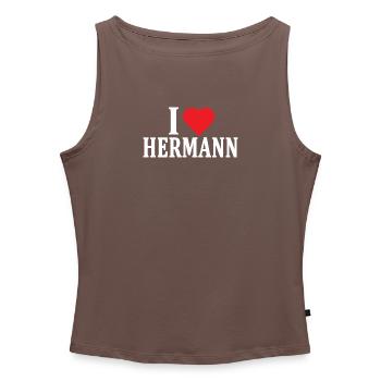 Name T-Shirt I love Hermann T-Shirt Geschenkidee - Frauen Organic Tank Top mit U-Boot-Ausschnitt - Grau meliert - Vorne - Selfina (174cm)