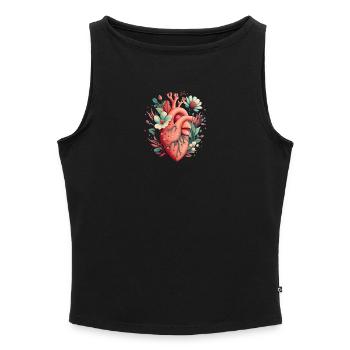 Heart Bloom Botanical - Women’s Organic Boat Neck Tank Top - black - Front - Selfina (174cm)