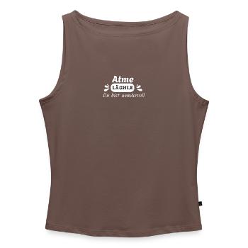 Atme Lächle – Positive Energie für Frauen - Débardeur femme à encolure bateau bio - gris chiné - Devant - Selfina (174cm)
