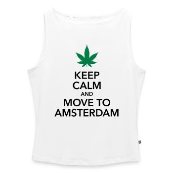 keep calm move to Amsterdam Holland Cannabis Weed - Frauen Organic Tank Top mit U-Boot-Ausschnitt - Weiß - Vorne - Selfina (174cm)