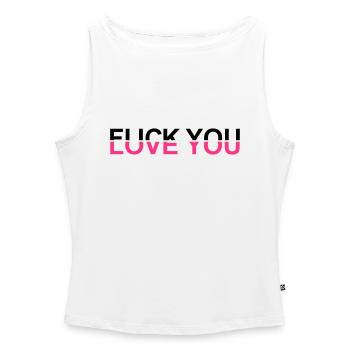 Fuck You - Love You by MEOW - Débardeur femme à encolure bateau bio - blanc - Devant - Selfina (174cm)