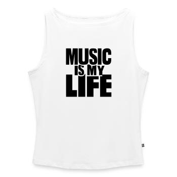 Music is my life - Débardeur femme à encolure bateau bio - blanc - Devant - Selfina (174cm)