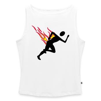 Jogger avec flammes - Débardeur femme à encolure bateau bio - blanc - Devant - Selfina (174cm)