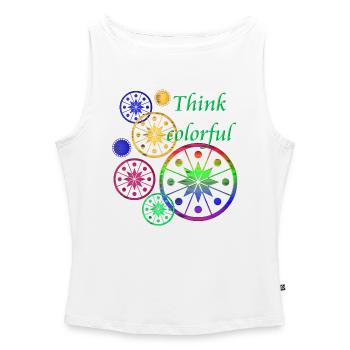 Star Blossoms with Saying Think colorful - Women’s Organic Boat Neck Tank Top - white - Front - Selfina (174cm)