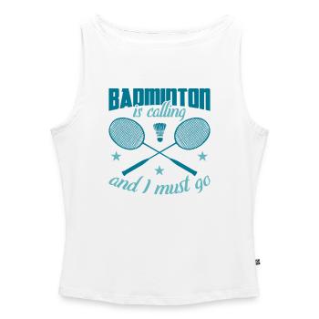 Blague sur le badminton - Débardeur femme à encolure bateau bio - blanc - Devant - Selfina (174cm)