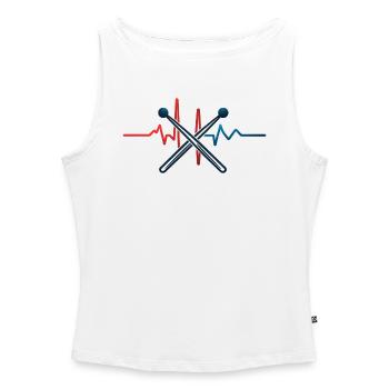 Heartbeat & Chopsticks Design T-Shirt - Women’s Organic Boat Neck Tank Top - white - Front - Selfina (174cm)