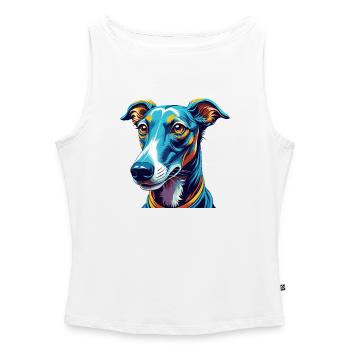 lévrier chien race dessin animé coloré kawaii - Débardeur femme à encolure bateau bio - blanc - Devant - Selfina (174cm)