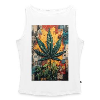 Graffiti Hemp Leaf Wall Art - Women’s Organic Boat Neck Tank Top - white - Front - Selfina (174cm)