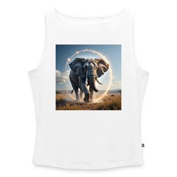 Animal Totem Éléphant - Débardeur femme à encolure bateau bio - blanc - Devant - Selfina (174cm)