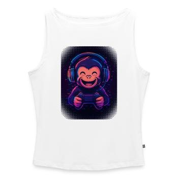 Cooler Affe mit Kopfhörern, Brille und Gamepad - Frauen Organic Tank Top mit U-Boot-Ausschnitt - Weiß - Vorne - Selfina (174cm)