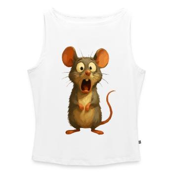 Funny Cartoon Mouse Surprised Comic Animal Motif - Women’s Organic Boat Neck Tank Top - white - Front - Selfina (174cm)