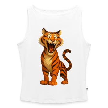 Funny Cartoon Tiger – Funny Comic - Women’s Organic Boat Neck Tank Top - white - Front - Selfina (174cm)