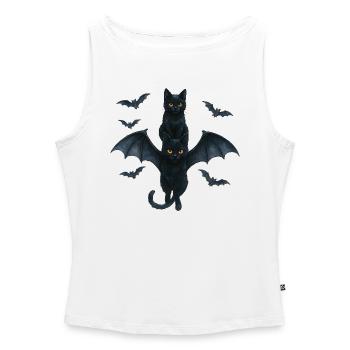 Chats noirs avec des ailes de chauve-souris Halloween - Débardeur femme à encolure bateau bio - blanc - Devant - Selfina (174cm)