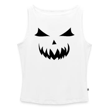 lustiges Kürbis Gesicht Halloween Shirt Outfit Top - Frauen Organic Tank Top mit U-Boot-Ausschnitt - Weiß - Vorne - Selfina (174cm)