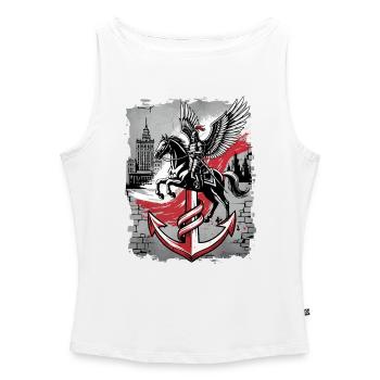 T-shirt d’art de rue Hussar Warsaw PW. - Débardeur femme à encolure bateau bio - blanc - Devant - Selfina (174cm)