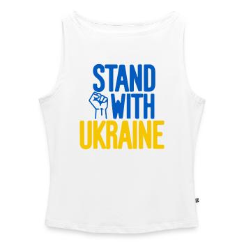Solidarité avec l’Ukraine - Débardeur femme à encolure bateau bio - blanc - Devant - Selfina (174cm)