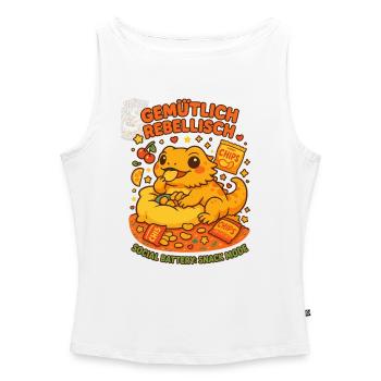 Cozy Rebellious Shirt, Snack Fashion - Women’s Organic Boat Neck Tank Top - white - Front - Selfina (174cm)
