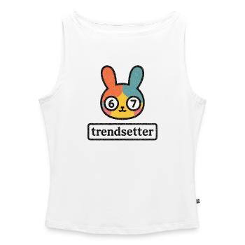 Bunny 67 : Créateur de tendances - Débardeur femme à encolure bateau bio - blanc - Devant - Selfina (174cm)