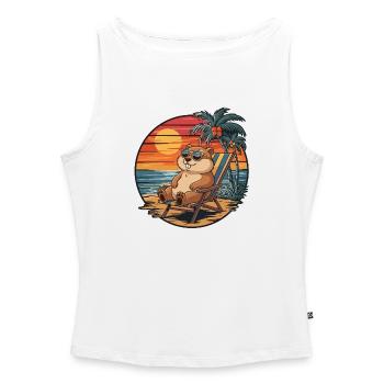 Funny Gopher on Beach Summer Vacation Sunset - Women’s Organic Boat Neck Tank Top - white - Front - Selfina (174cm)