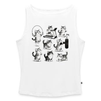 Retro Fitness Katze – Vintage Gym Kreuzheben - Frauen Organic Tank Top mit U-Boot-Ausschnitt - Weiß - Vorne - Selfina (174cm)