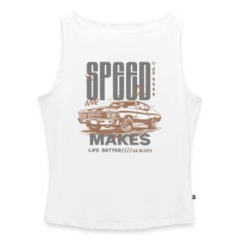 T-shirt vintage rétro car - Débardeur femme à encolure bateau bio - blanc - Devant - Selfina (174cm)