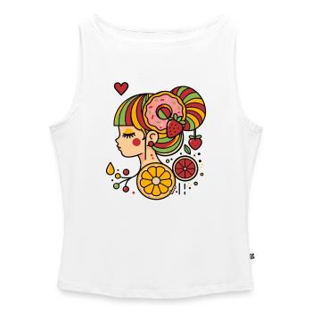 Colorful Woman Profile with Donut and Fruits - Women’s Organic Boat Neck Tank Top - white - Front - Selfina (174cm)