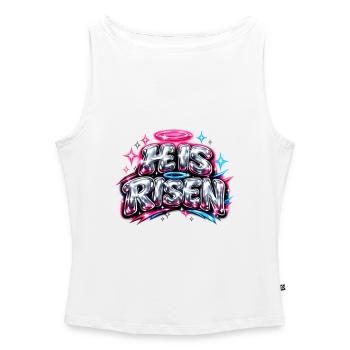 He is risen Streetwear - Frauen Organic Tank Top mit U-Boot-Ausschnitt - Weiß - Vorne - Selfina (174cm)