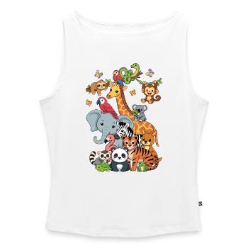 Birthday Party Animals Zoo Party Jungle Zoo - Women’s Organic Boat Neck Tank Top - white - Front - Selfina (174cm)