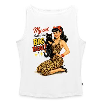 Rockabella & Katze: My cat thinks I'm a big deal - Frauen Organic Tank Top mit U-Boot-Ausschnitt - Weiß - Vorne - Selfina (174cm)
