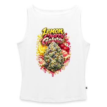 Lemon Cherry Gelato Graffiti Print - Débardeur femme à encolure bateau bio - blanc - Devant - Selfina (174cm)
